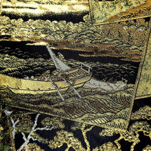 Load image into Gallery viewer, Fukuro Obi Vintage(1950-1980) Gold Black Hokusai Fugaku-Sanjurokkei Silk BB202V2
