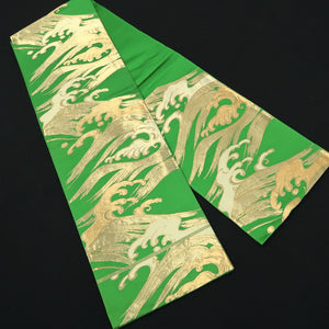 Fukuro Obi Vintage(1950-1980) Green Gold Wave Silk BB211V2