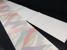 Load image into Gallery viewer, Fukuro Obi Vintage(1950-1980) Cream white Gold Mountain Cloud Landscape Silk BB113W7
