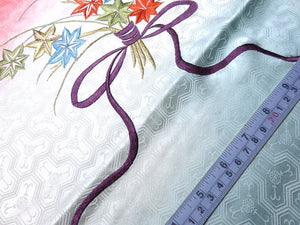 BCF#2851 Silk Kimono Fabric Vintage(1950-1980) Embroidery Flower Pale White 160cm (63.0in)