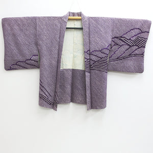 Haori Jacket Vintage(1950-1980) Purple Full Shibori Mountain Landscape Silk #9217E2