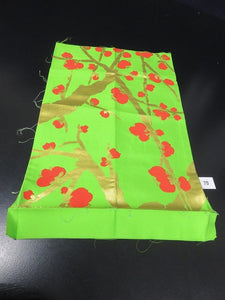 MOF#79 Silk Obi Fabric Vintage(1950-1980) Plum Blossom Gold Green 16.9x12.2in(43x31cm)