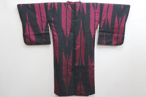 Haori Jacket Vintage(1950-1980) Black Magenta Yabane Silk #8758A1