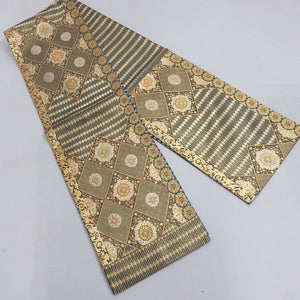 Fukuro Obi Vintage(1950-1980) Gold Black Flower Silk BB176V1