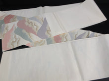 Load image into Gallery viewer, Fukuro Obi Vintage(1950-1980) Cream white Gold Mountain Cloud Landscape Silk BB113W7
