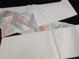 Fukuro Obi Vintage(1950-1980) Cream white Gold Mountain Cloud Landscape Silk BB113W7