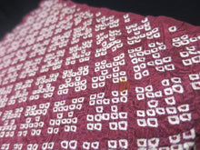 Load image into Gallery viewer, MKF#79 Silk Kimono Fabric Vintage(1950-1980) Shibori Maroon 43.3x13.8in(110x35cm)
