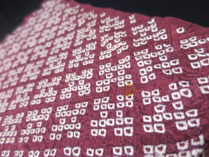 MKF#79 Silk Kimono Fabric Vintage(1950-1980) Shibori Maroon 43.3x13.8in(110x35cm)