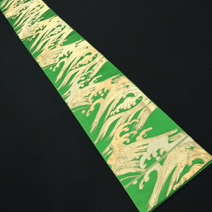 Fukuro Obi Vintage(1950-1980) Green Gold Wave Silk BB211V2