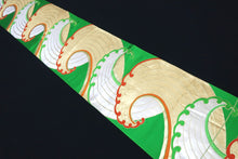Load image into Gallery viewer, Fukuro Obi Vintage(1950-1980) Green Gold Wave Silk BB148W9
