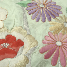 Load image into Gallery viewer, KK1297B6 Silk Kimono Fabric Vintage(1950-1980) Embroidery Kiku Light Green 50.4x13.4in(128x34cm)
