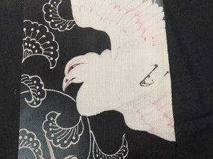 BCF#2648 Silk Tomesode Fabric Vintage(1920-1950) Phoenix Birds Black 75cm (29.5in)