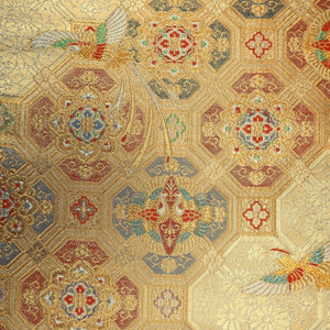 Fukuro Obi Vintage(1950-1980) Gold Birds Shousoin Silk BB186V1