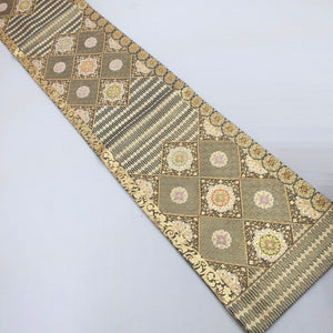 Fukuro Obi Vintage(1950-1980) Gold Black Flower Silk BB176V1