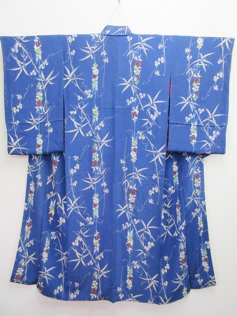 Kimono Vintage(1920-1950) Blue Bamboo Silk #8056N4