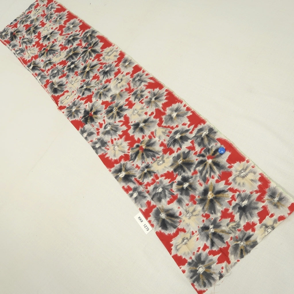 KK1275B5 Silk Kimono Fabric Vintage(1920-1950) Meisen Flower Red 57.5x12.2in(146x31cm)