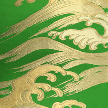 Load image into Gallery viewer, Fukuro Obi Vintage(1950-1980) Green Gold Wave Silk BB211V2
