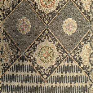 Fukuro Obi Vintage(1950-1980) Gold Black Flower Silk BB176V1