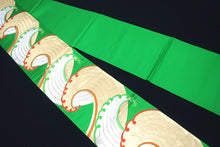 Load image into Gallery viewer, Fukuro Obi Vintage(1950-1980) Green Gold Wave Silk BB148W9
