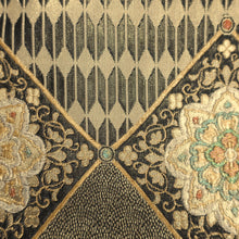 Load image into Gallery viewer, Fukuro Obi Vintage(1950-1980) Gold Black Flower Silk BB176V1
