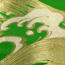 Load image into Gallery viewer, Fukuro Obi Vintage(1950-1980) Green Gold Wave Silk BB211V2
