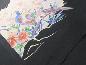 BCF#2688 Silk Tomesode Fabric Vintage(1950-1980) Pheasant Plum Blossom Light Brown Black 95cm (37.4in)