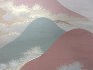 Fukuro Obi Vintage(1950-1980) Cream white Gold Mountain Cloud Landscape Silk BB113W7