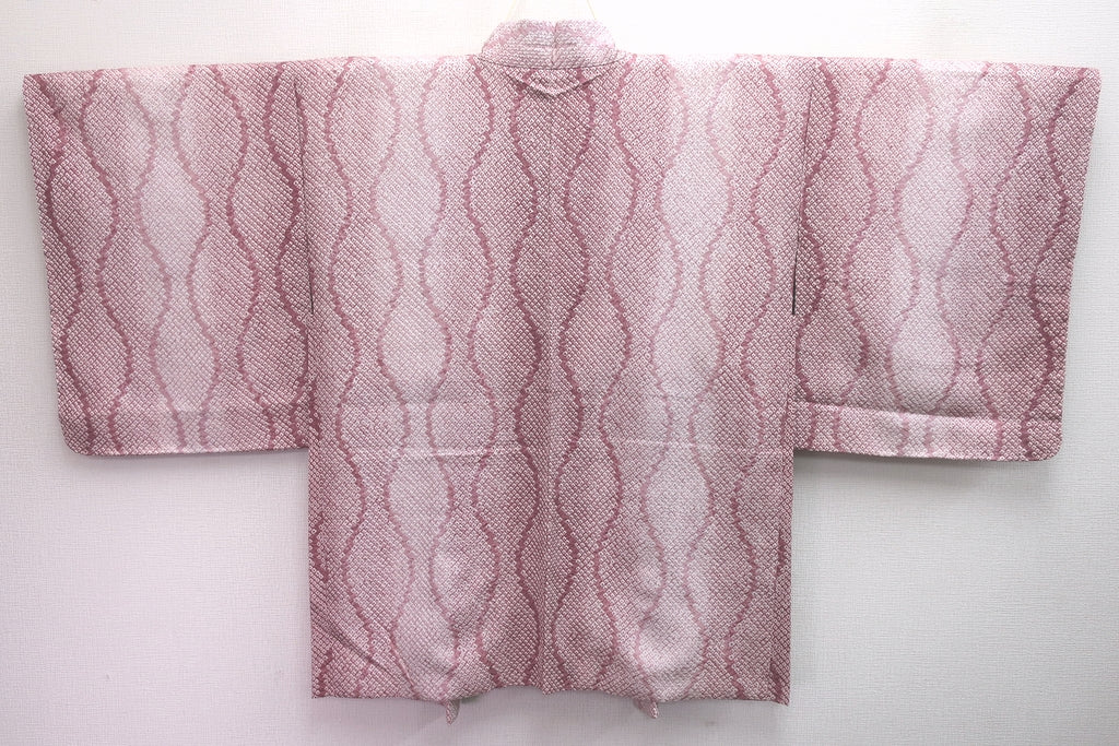 Haori Jacket Vintage(1950-1980) Ash Pink Full Shibori Tatewaku Silk #8288C2