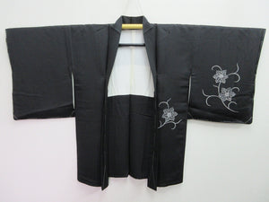 Haori Jacket Vintage(1950-1980) Black Flower Silk #7867L4