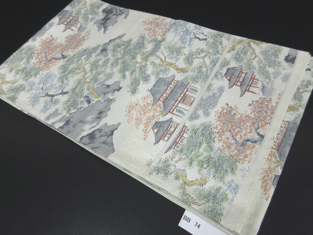 Fukuro Obi Vintage(1950-1980) Off whilte Zen Temple Silk BB74W5