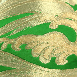 Fukuro Obi Vintage(1950-1980) Green Gold Wave Silk BB211V2