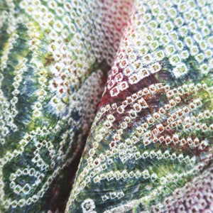 Haori Jacket Vintage(1950-1980) Red Green Yellow Shibori Cattleya Silk #9520H1