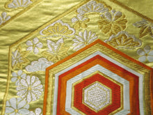 Load image into Gallery viewer, Fukuro Obi Vintage(1950-1980) Green Gold Chrysanthemum Kikkou Maple Leaf Silk BB30W2
