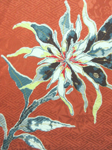 Haori Jacket Vintage(1920-1950) Brown Chrysanthemum Sayagata Long Silk #8031N3
