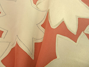 Haori Jacket Vintage(1950-1980) Light Yellow brown Vermillion Maple Leaf Silk #7827L1