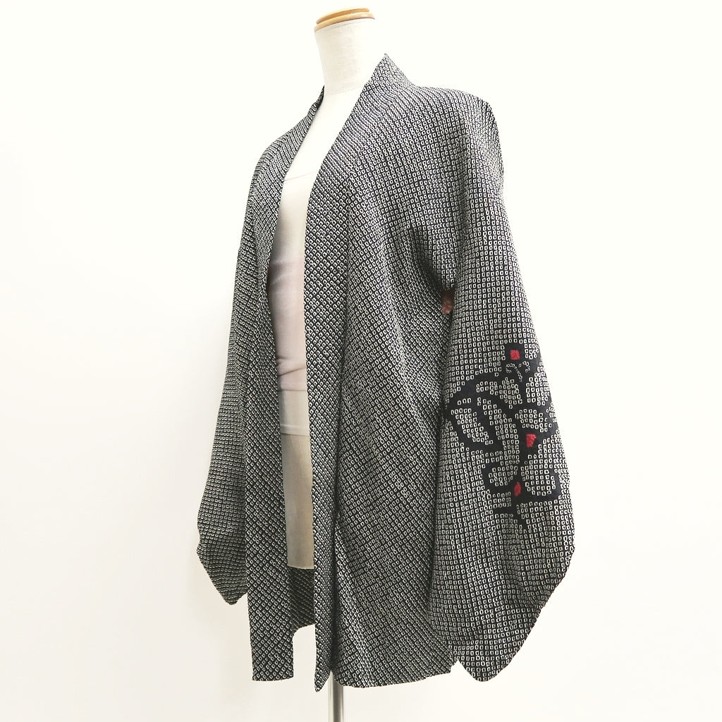 Haori Jacket Vintage(1950-1980) Black Full Shibori Flower Silk #9438G3