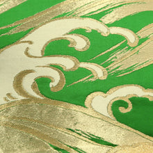 Load image into Gallery viewer, Fukuro Obi Vintage(1950-1980) Green Gold Wave Silk BB211V2
