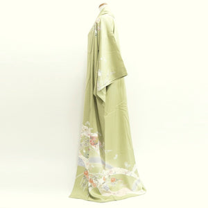 Kimono Pale Green Chrysanthemum Bellflower Camellia Silk #9361F5