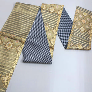 Fukuro Obi Vintage(1950-1980) Gold Black Flower Silk BB176V1