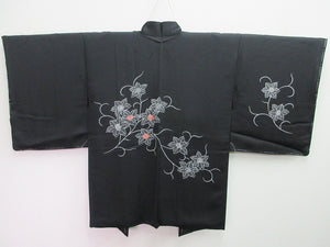 Haori Jacket Vintage(1950-1980) Black Flower Silk #7867L4