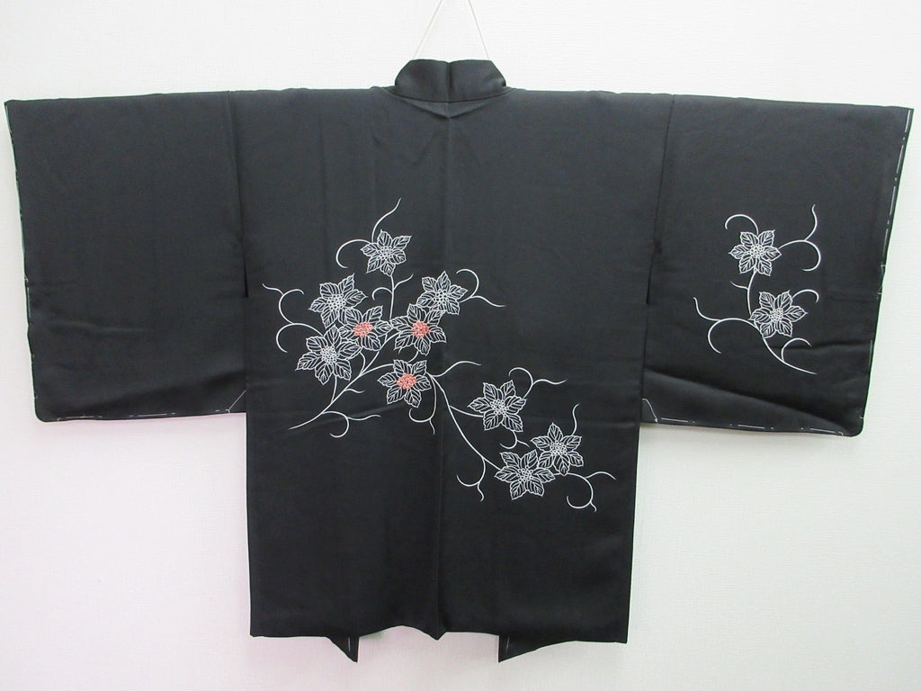 Haori Jacket Vintage(1950-1980) Black Flower Silk #7867L4