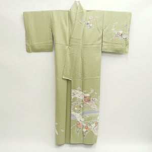 Kimono Pale Green Chrysanthemum Bellflower Camellia Silk #9361F5