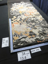 Load image into Gallery viewer, BCF#2782 Silk Tomesode Fabric Vintage(Pre-1920) Hand Painted Flower Black 35.4x13.4in(90x34cm)
