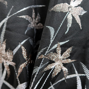 Haori Jacket Vintage(1950-1980) Black Silver Gold Narcissus Silk #9451G3