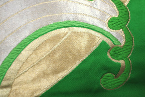 Fukuro Obi Vintage(1950-1980) Green Gold Wave Silk BB148W9