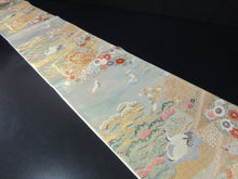 Load image into Gallery viewer, Fukuro Obi Gold Crane Birds Silk BB134W8
