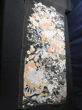Load image into Gallery viewer, BCF#2782 Silk Tomesode Fabric Vintage(Pre-1920) Hand Painted Flower Black 35.4x13.4in(90x34cm)
