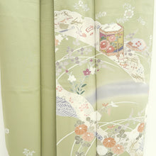 Load image into Gallery viewer, Kimono Pale Green Chrysanthemum Bellflower Camellia Silk #9361F5
