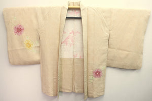 Haori Jacket Vintage(1950-1980) Pale Yellow Full Shibori Peony Silk #8289C2