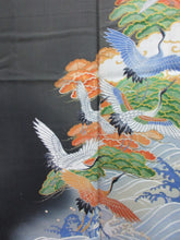 Load image into Gallery viewer, Tomesode Vintage(1920-1950) Black Crane Birds Silk #8124A4
